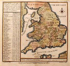 18th century map of England